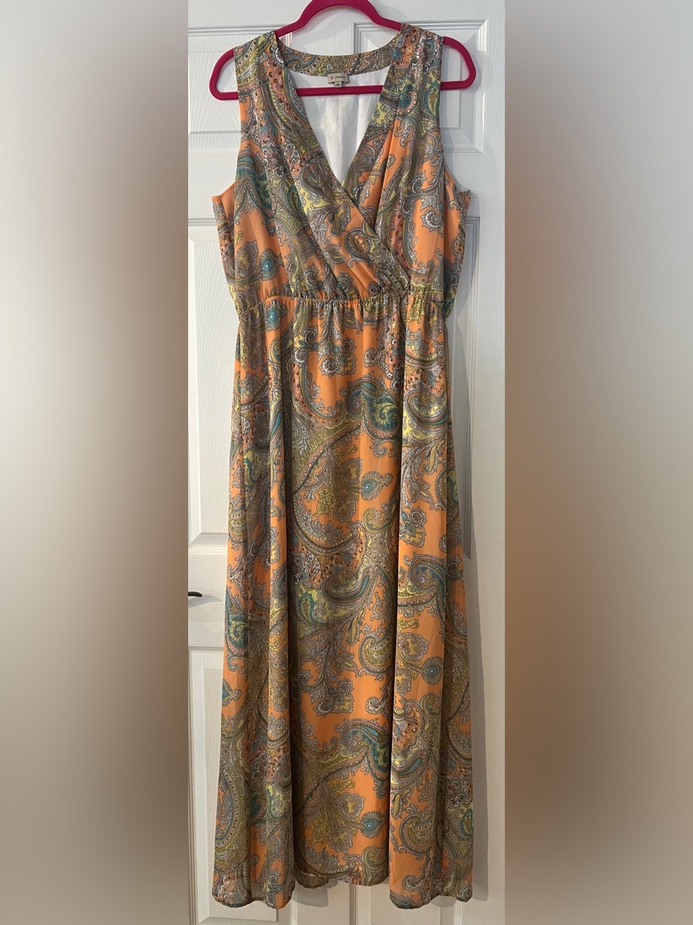 NEW Cremieux Womens Orange Paisley Print Maxi Sleeveless Dress NWT Large